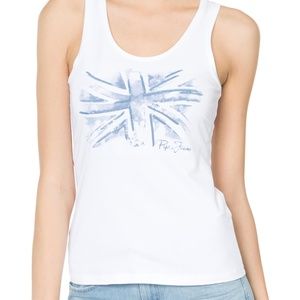 NWT Pepe Jeans White Tank Top w. UK Flag